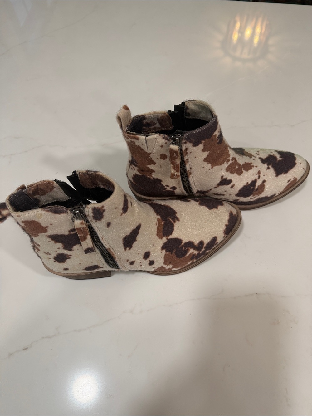 Very G Cowprint Ankle Booties - Brown & Cream